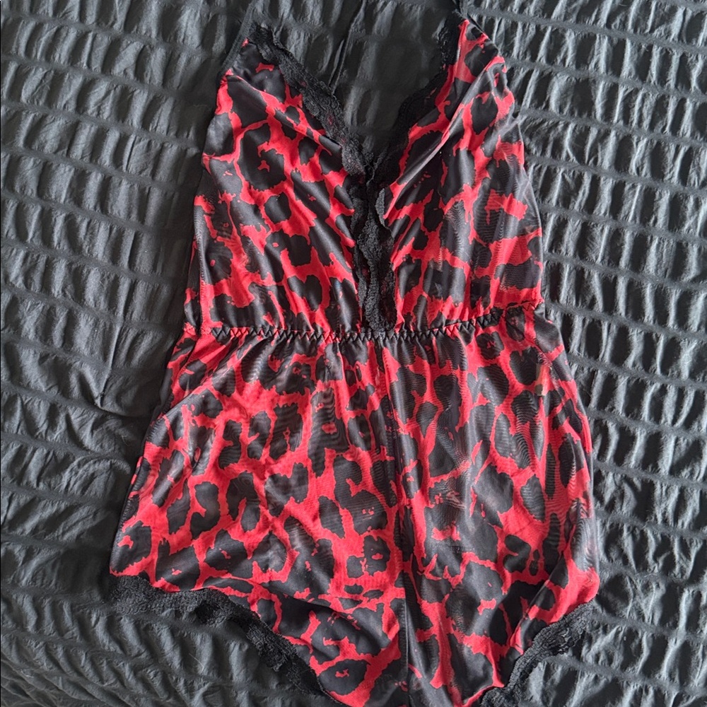SHEIN Red and Black Leopard Print Lingerie